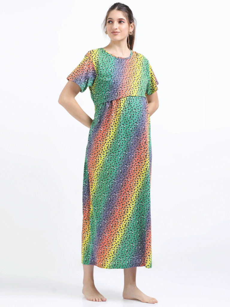 Zipless Breastfeeding Dress – Rainbow Design