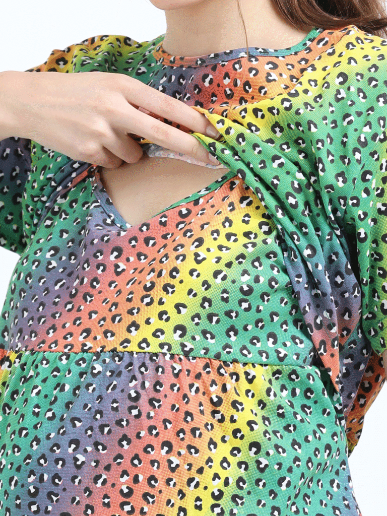 Zipless Breastfeeding Dress – Rainbow Design