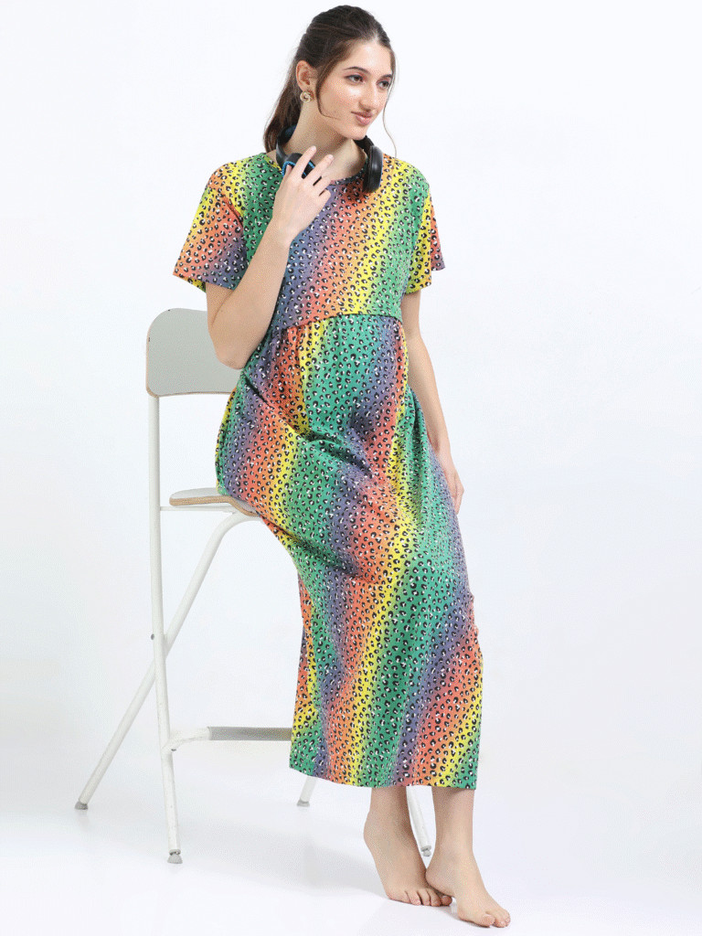 Zipless Breastfeeding Dress – Rainbow Design