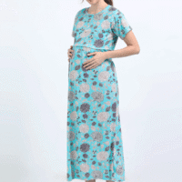 Sky Blue Zipless Maternity Feeding Dress – Floral