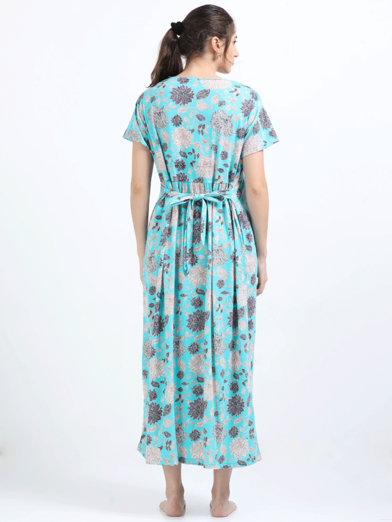 Sky Blue Zipless Maternity Feeding Dress – Floral
