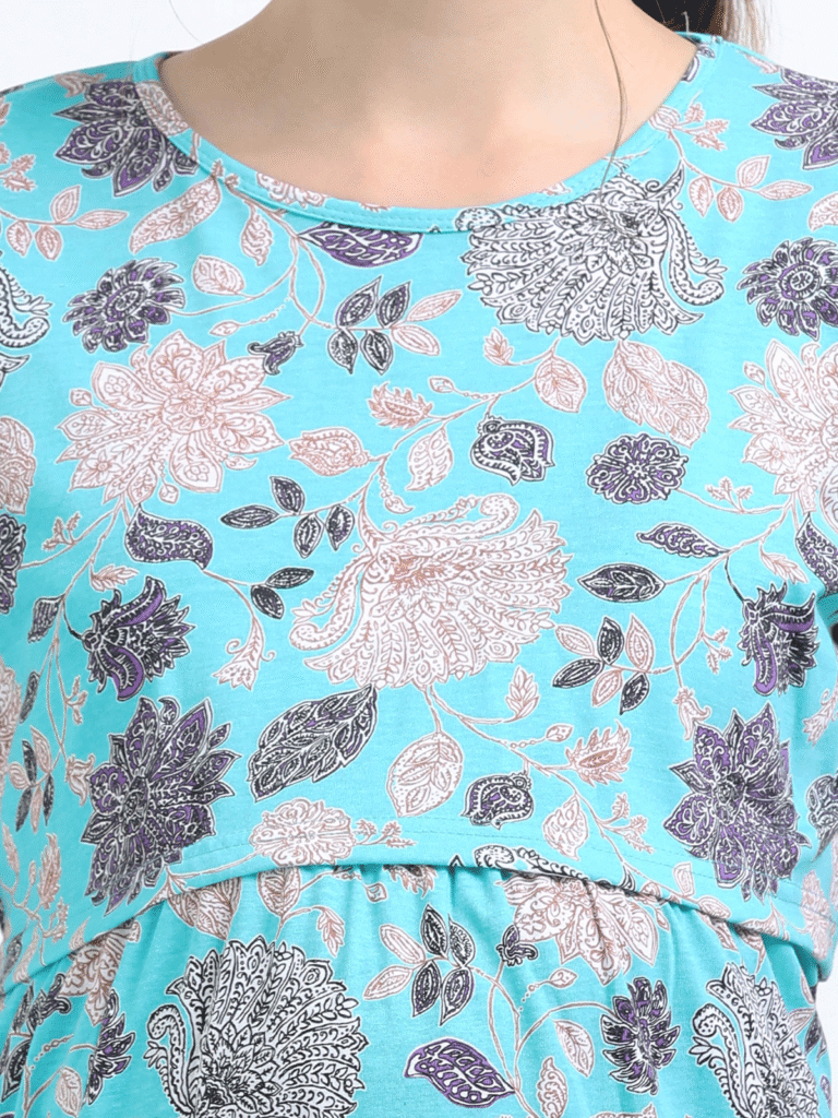 Sky Blue Zipless Maternity Feeding Dress – Floral