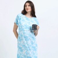 Zipless Maternity Feeding Dress with Back Knot - Sky Blue