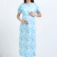 Zipless Maternity Feeding Dress with Back Knot - Sky Blue
