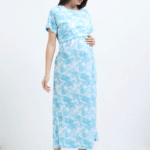 Zipless Maternity Feeding Dress with Back Knot – Sky Blue