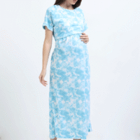 Zipless Maternity Feeding Dress with Back Knot - Sky Blue
