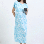 Zipless Maternity Feeding Dress with Back Knot – Sky Blue