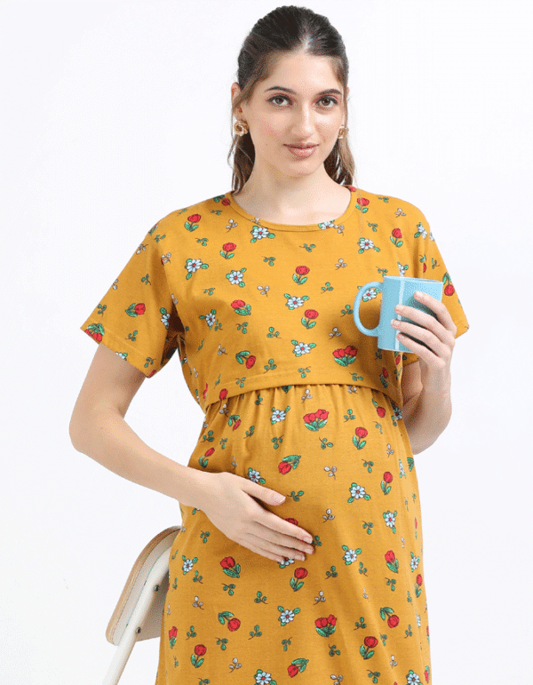 Zipless Nursing Dress with Back Knot - Yellow