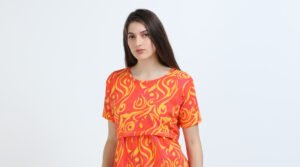 Orange Zipless Maternity Feeding Dress - Comfort & Style for Moms