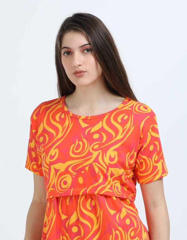 Orange Zipless Maternity Feeding Dress - Comfort & Style for Moms