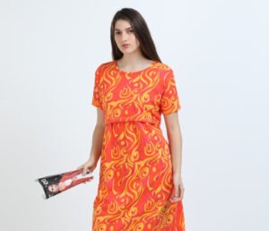 Orange Zipless Maternity Feeding Dress - Comfort & Style for Moms