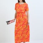 Orange Zipless Maternity Feeding Dress – Comfort & Style for Moms