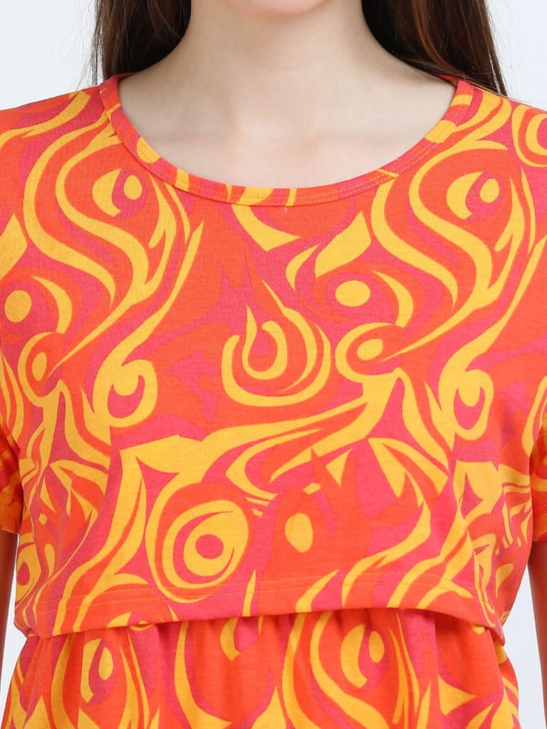 Orange Zipless Maternity Feeding Dress – Comfort & Style for Moms