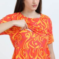 Orange Zipless Maternity Feeding Dress - Comfort & Style for Moms