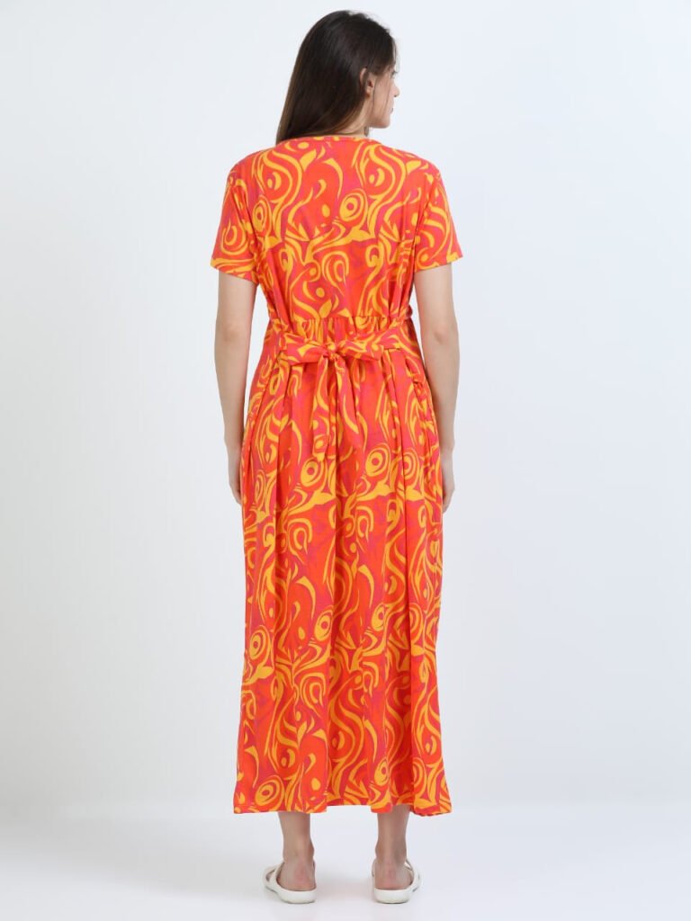 Orange Zipless Maternity Feeding Dress – Comfort & Style for Moms