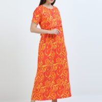 Orange Zipless Maternity Feeding Dress - Comfort & Style for Moms