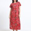 Zipless Maternity & Nursing Dress – Red Floral Print | Soft, Stylish & Easy Feeding Access