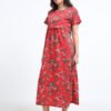 Zipless Maternity & Nursing Dress – Red Floral Print | Soft, Stylish & Easy Feeding Access