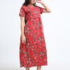 Zipless Maternity & Nursing Dress – Red Floral Print | Soft, Stylish & Easy Feeding Access