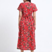 Zipless Maternity & Nursing Dress – Red Floral Print | Soft, Stylish & Easy Feeding Access