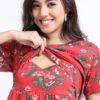 Zipless Maternity & Nursing Dress – Red Floral Print | Soft, Stylish & Easy Feeding Access