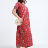 Zipless Maternity & Nursing Dress – Red Floral Print | Soft, Stylish & Easy Feeding Access