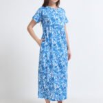 Blue Tie-Dye Print Comfortable Nursing Nightwear