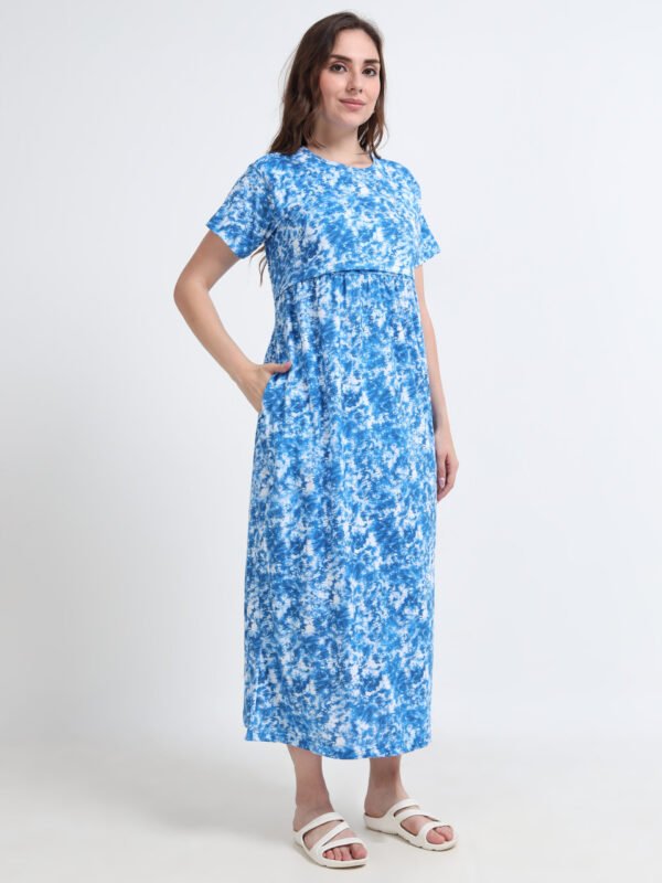 Blue Tie-Dye Print Comfortable Nursing Nightwear