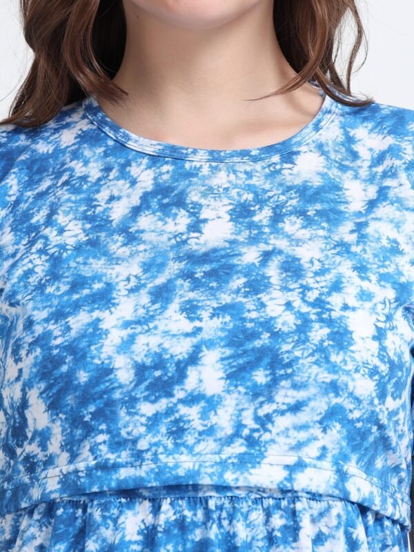 Blue Tie-Dye Print Comfortable Nursing Nightwear
