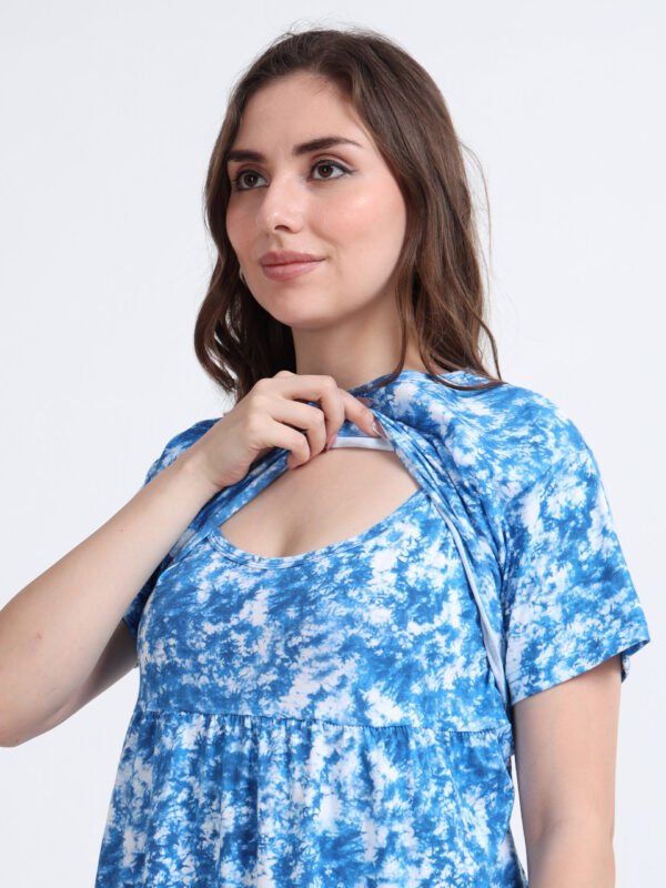 Blue Tie-Dye Print Comfortable Nursing Nightwear