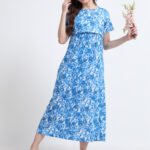 Blue Tie-Dye Print Comfortable Nursing Nightwear
