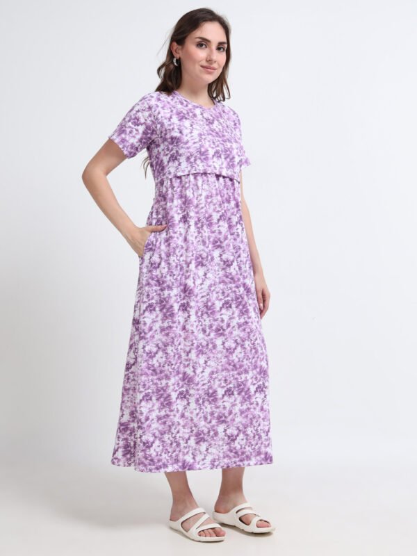Purple Tie-Dye Maternity & Nursing Maxi Dress for Women