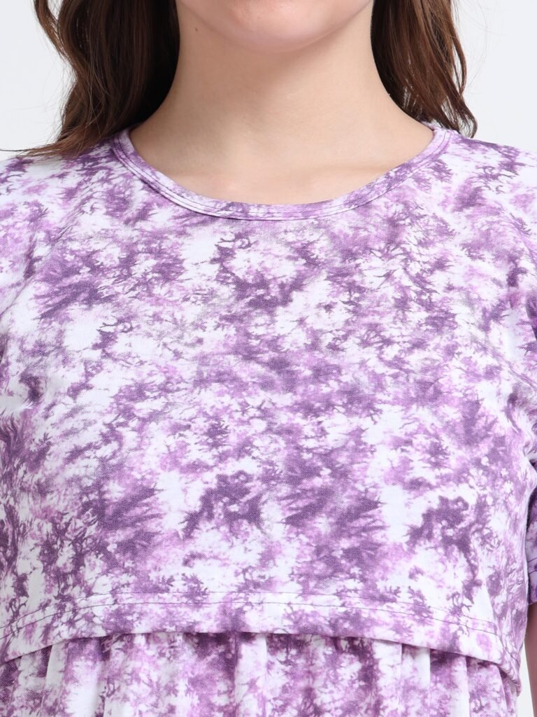 Purple Tie-Dye Maternity & Nursing Maxi Dress for Women