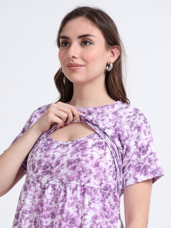 Purple Tie-Dye Maternity & Nursing Maxi Dress for Women