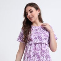 Purple Tie-Dye Maternity & Nursing Maxi Dress for Women