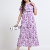 Purple Tie-Dye Maternity & Nursing Maxi Dress for Women