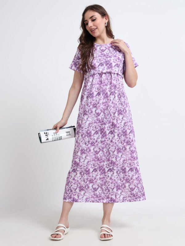 Purple Tie-Dye Maternity & Nursing Maxi Dress for Women