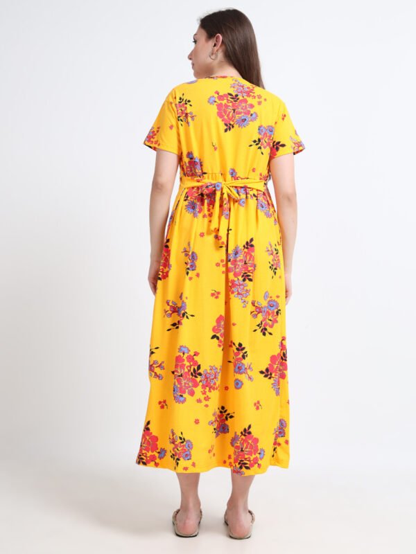 Yellow Floral Maternity Feeding Dress for Women | Zipless Nursing Gown | Pregnancy & Breastfeeding Friendly