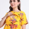 Yellow Floral Maternity Feeding Dress for Women | Zipless Nursing Gown | Pregnancy & Breastfeeding Friendly