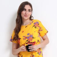 Yellow Floral Maternity Feeding Dress for Women | Zipless Nursing Gown | Pregnancy & Breastfeeding Friendly