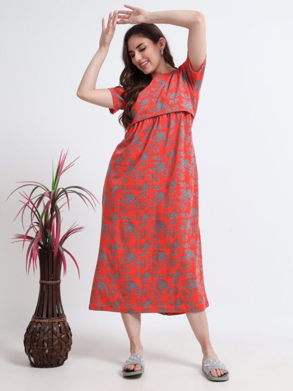 Maternity & Nursing Maxi Dress for Women | Feeding Friendly | Soft Cotton-Blend | Zipless Comfort Fit