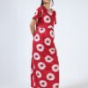 BARBET Women’s Maternity & Feeding Maxi Dress – Red Floral Print