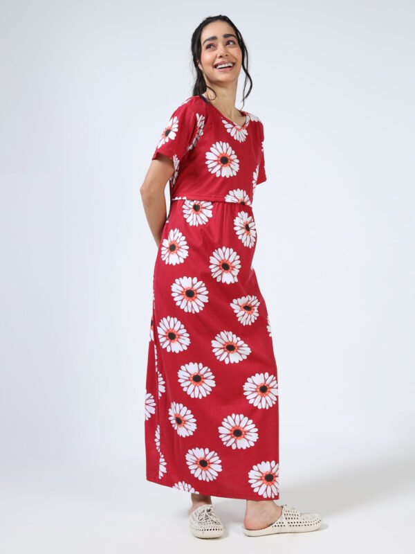 BARBET Women’s Maternity & Feeding Maxi Dress – Red Floral Print