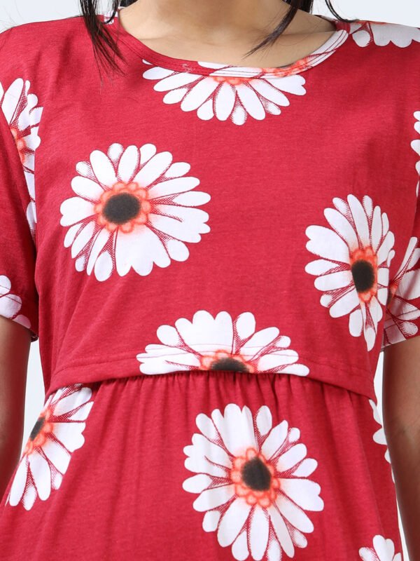 BARBET Women’s Maternity & Feeding Maxi Dress – Red Floral Print