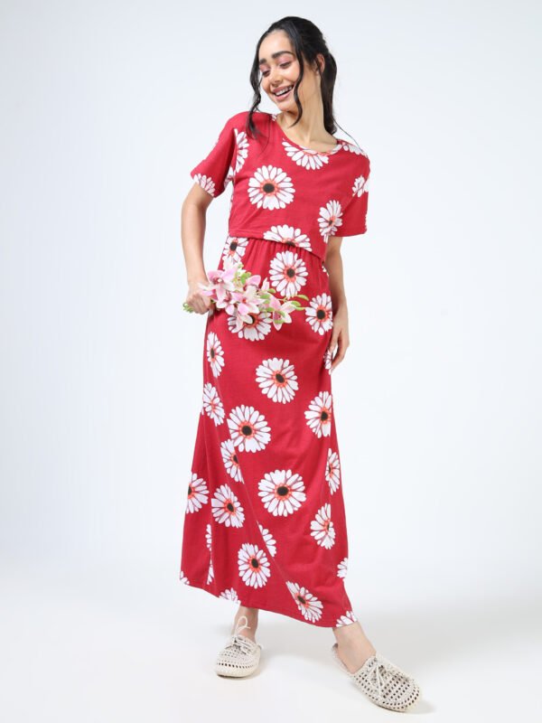 BARBET Women’s Maternity & Feeding Maxi Dress – Red Floral Print