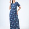 Peacock Print Zipless Maternity Feeding Dress – Comfort & Style for Moms