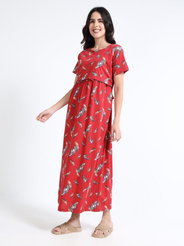 BARBET Women’s Maternity & Feeding Maxi Dress – Soft Cotton Printed Nursing Dress