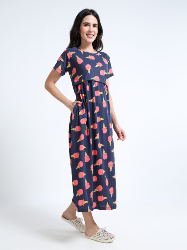 Ice Cream Print Zipless Maternity & Feeding Dress for Women