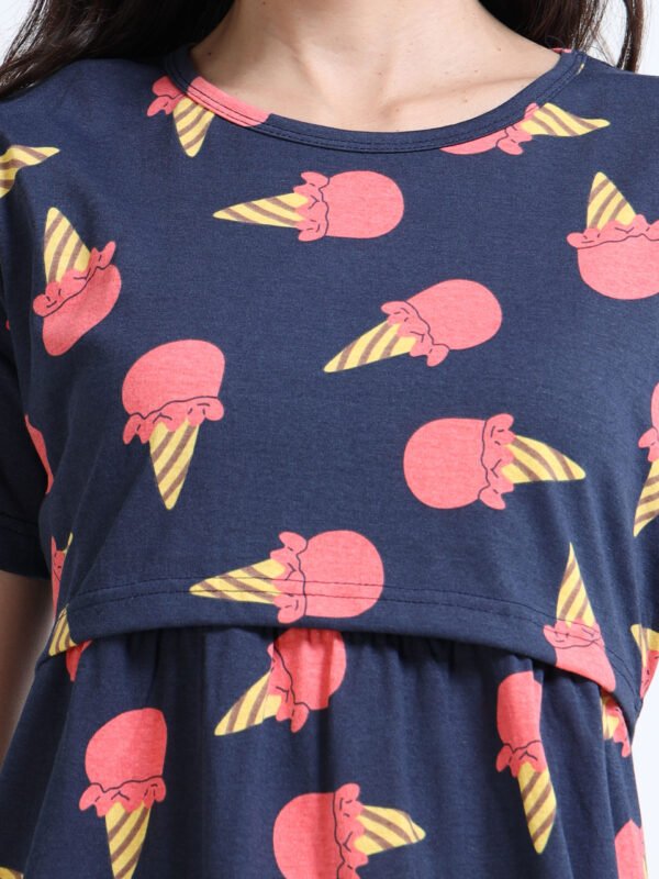 Ice Cream Print Zipless Maternity & Feeding Dress for Women