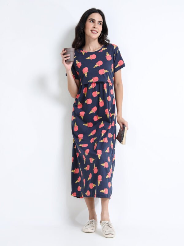 Ice Cream Print Zipless Maternity & Feeding Dress for Women